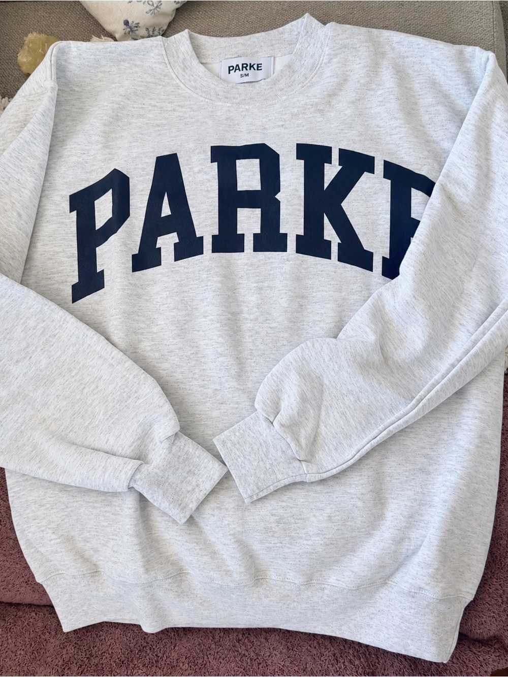 Parke Women's Light Gray Crewneck Sweatshirt with Navy Logo S/M BNWOT